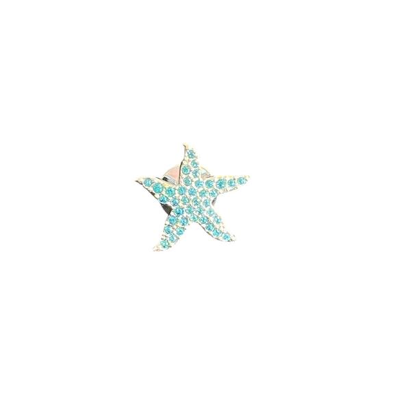 Swarovski Aqua Crystal Starfish Pendant Charm Silver Tone Retired Beach - Picture 1 of 2